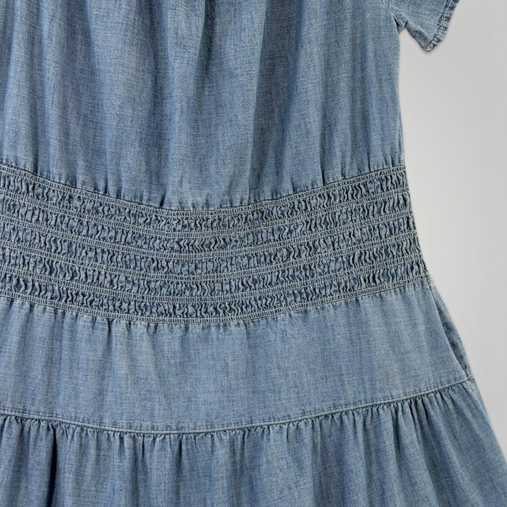 Lauren Ralph Lauren Chambray Maxi Dress Womens 12 Smocked Tiered Cotton - Picture 3 of 7